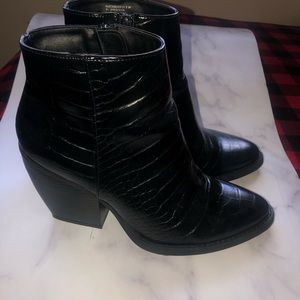 Black feaux leather booties